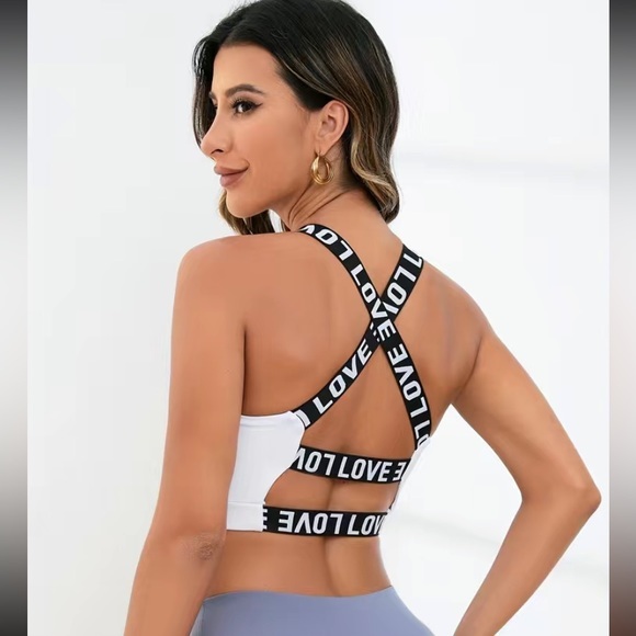 Other - U-neck Letter Criss Cross Back Sports Bra, Sleeveless Yoga Fitness Workout Tank